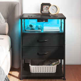 AODK nightstand with charging station and LED lights in full bedside setup, easy access.