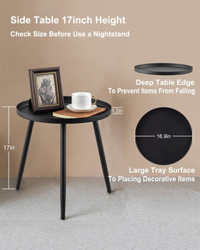 AOJEZOR bedside end-table small footprint, sturdy three legs, perfect for nightstand or plant stand.