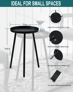 AOJEZOR round bedside table suitable for alarm clocks, lamps, and books.