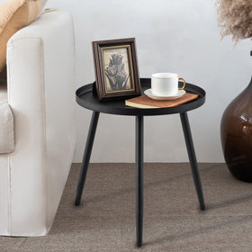 AOJEZOR side-table three-leg matte black round top, ideal for compact living spaces and bedside use.