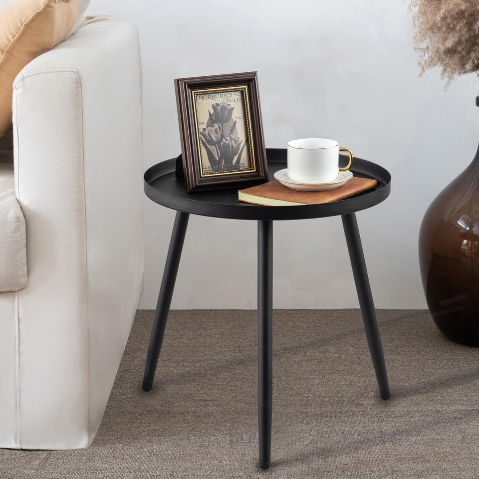 AOJEZOR side-table three-leg matte black round top, ideal for compact living spaces and bedside use.