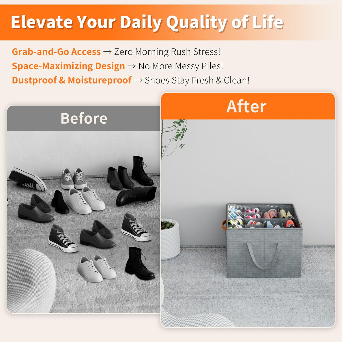 Dustproof lid protects footwear during off-season storage