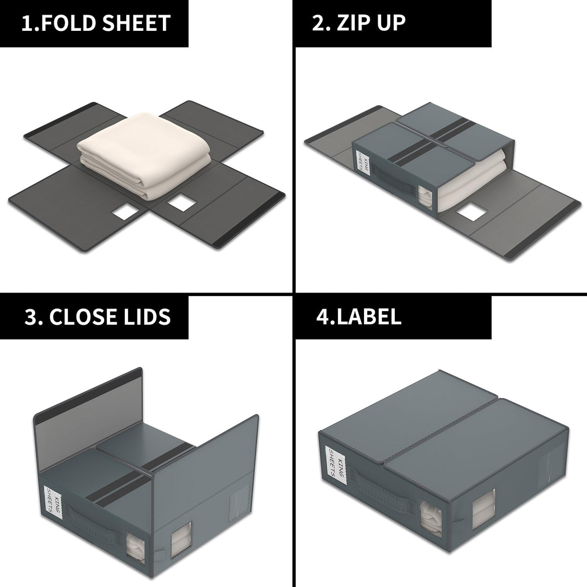 Aokeyee size-fit organizers accommodate king and queen sets neatly.