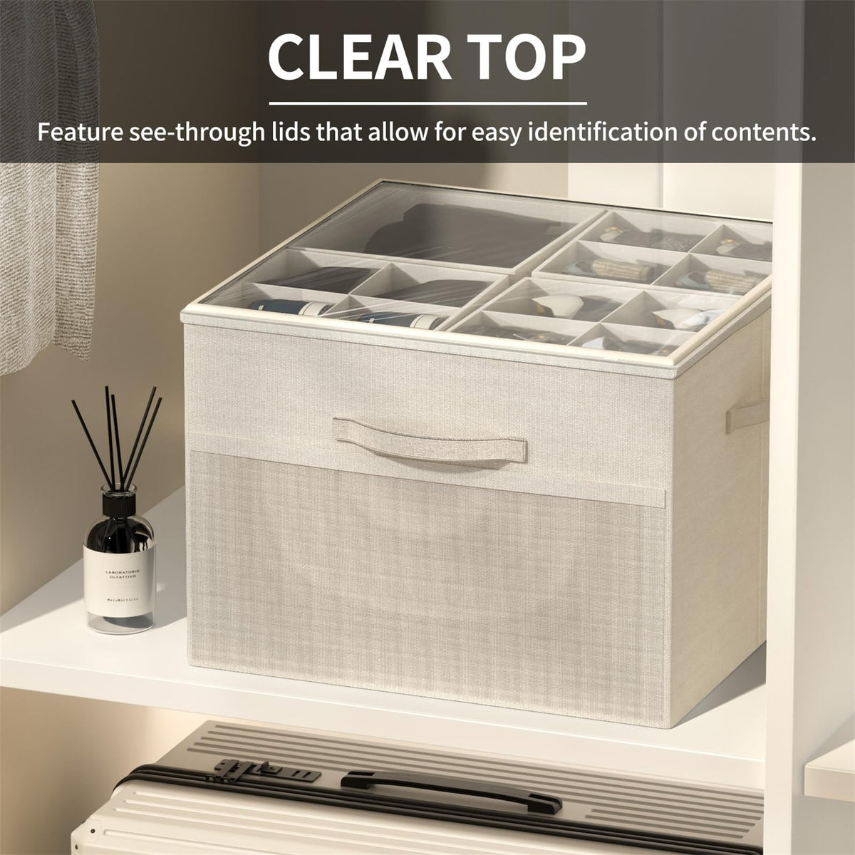 Aokeyee shoe organizer clear cover lets you identify contents quickly.