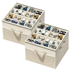 Aokeyee shoe organizer closet foldable box keeps boots tidy and saves space.