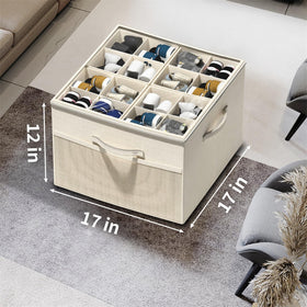 Aokeyee shoe organizer fits 16–32 pairs in a compact 17x17x12.5 design.