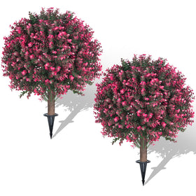 AOKIIE 22-inch Rose Boxwood topiary with ground spike for easy outdoor setup.