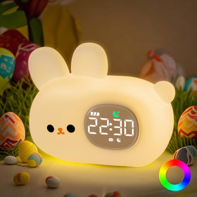 Aokpsrt Bunny Alarm Clock front view with kid-friendly night light.