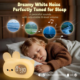 Aokpsrt Bunny Alarm Clock offers six white-noise options for calm nights.