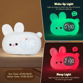 Aokpsrt Bunny Alarm Clock sleep-training indicators guide bedtime and wake.