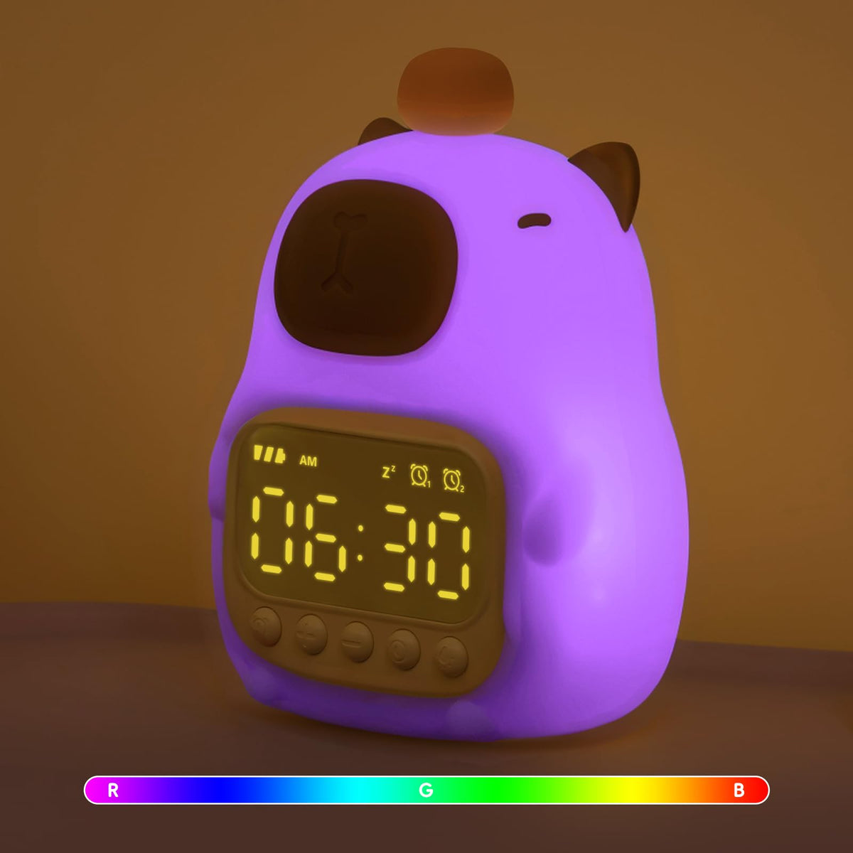Aokpsrt capybara alarm clock with night light for kids' bedtime.