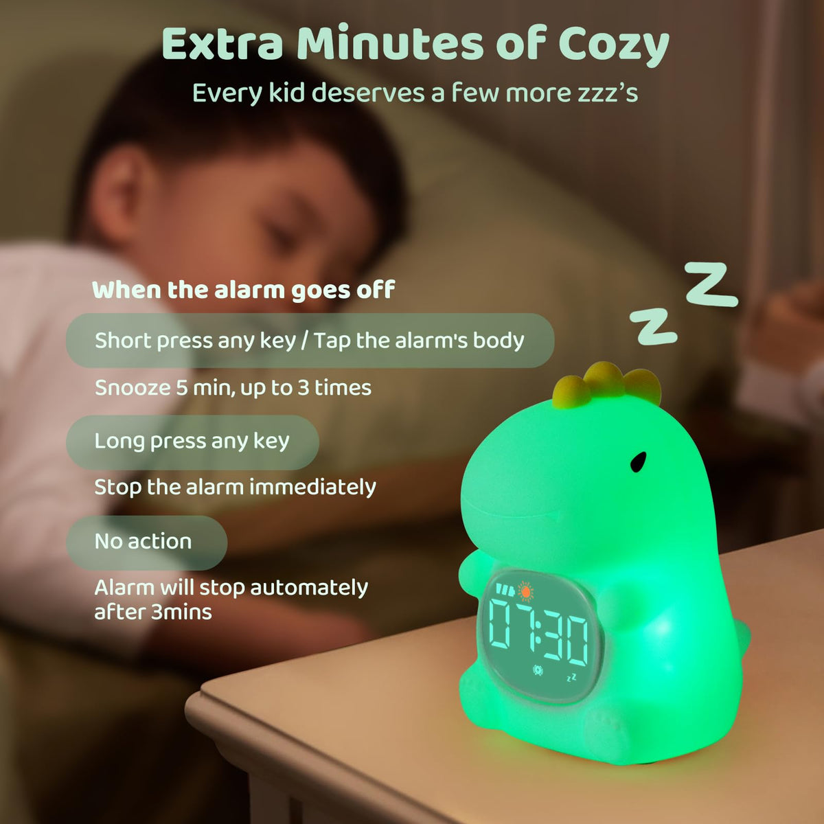 Aokpsrt dinosaurs clock in a kid's bedroom showcasing playful setup for sleep routines.