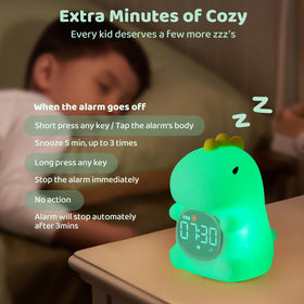 Aokpsrt dinosaurs clock in a kid's bedroom showcasing playful setup for sleep routines.