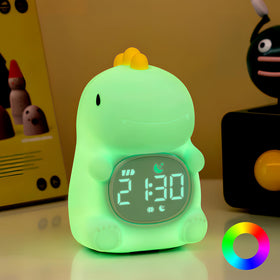 Aokpsrt dinosaurs alarm clock front view with friendly design ideal for bedtime routines.