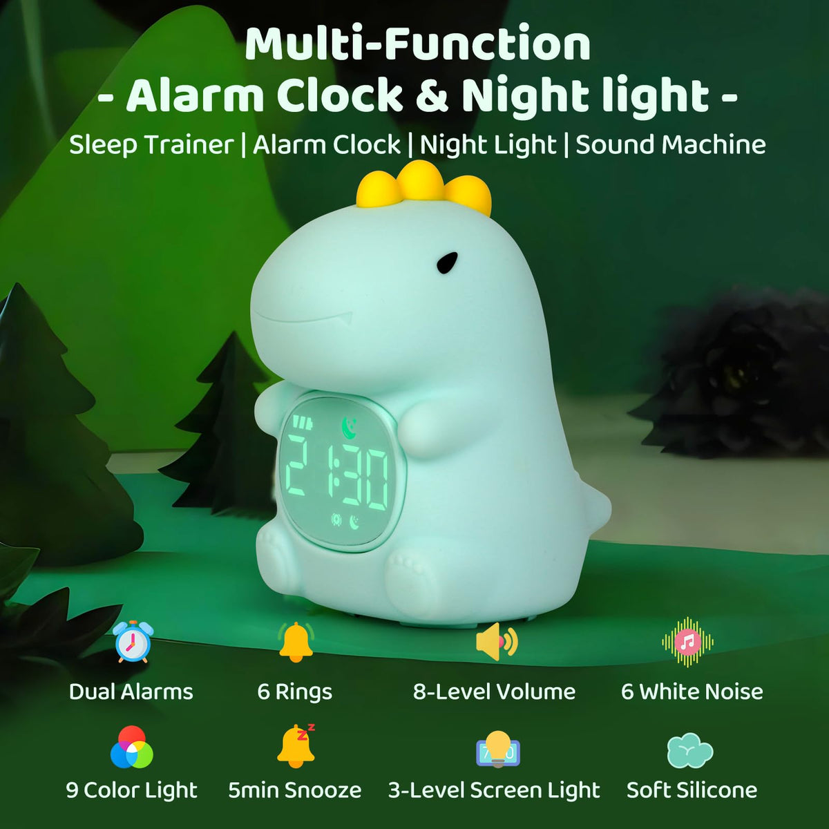 Aokpsrt alarm clock night light cycle showing color signals for gentle wake-ups.