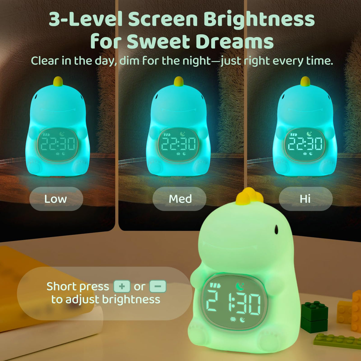 Aokpsrt silicone-bodied alarm clock highlighting soft-touch and durability.