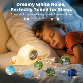 Aokpsrt kids-friendly display with snooze and time setting touch controls.