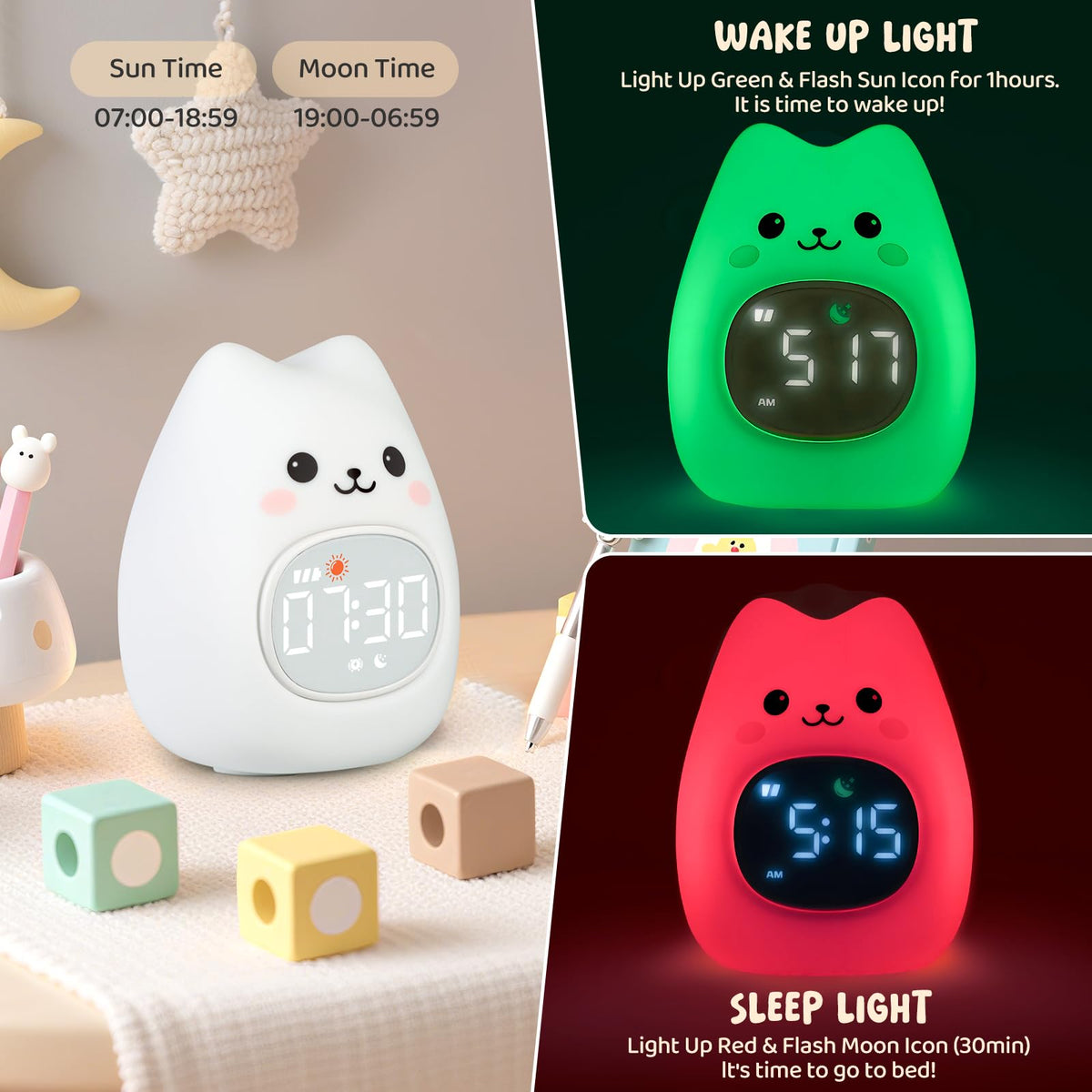 Aokpsrt Sleep Training Sunrise Mode displaying yellow light before wake time.