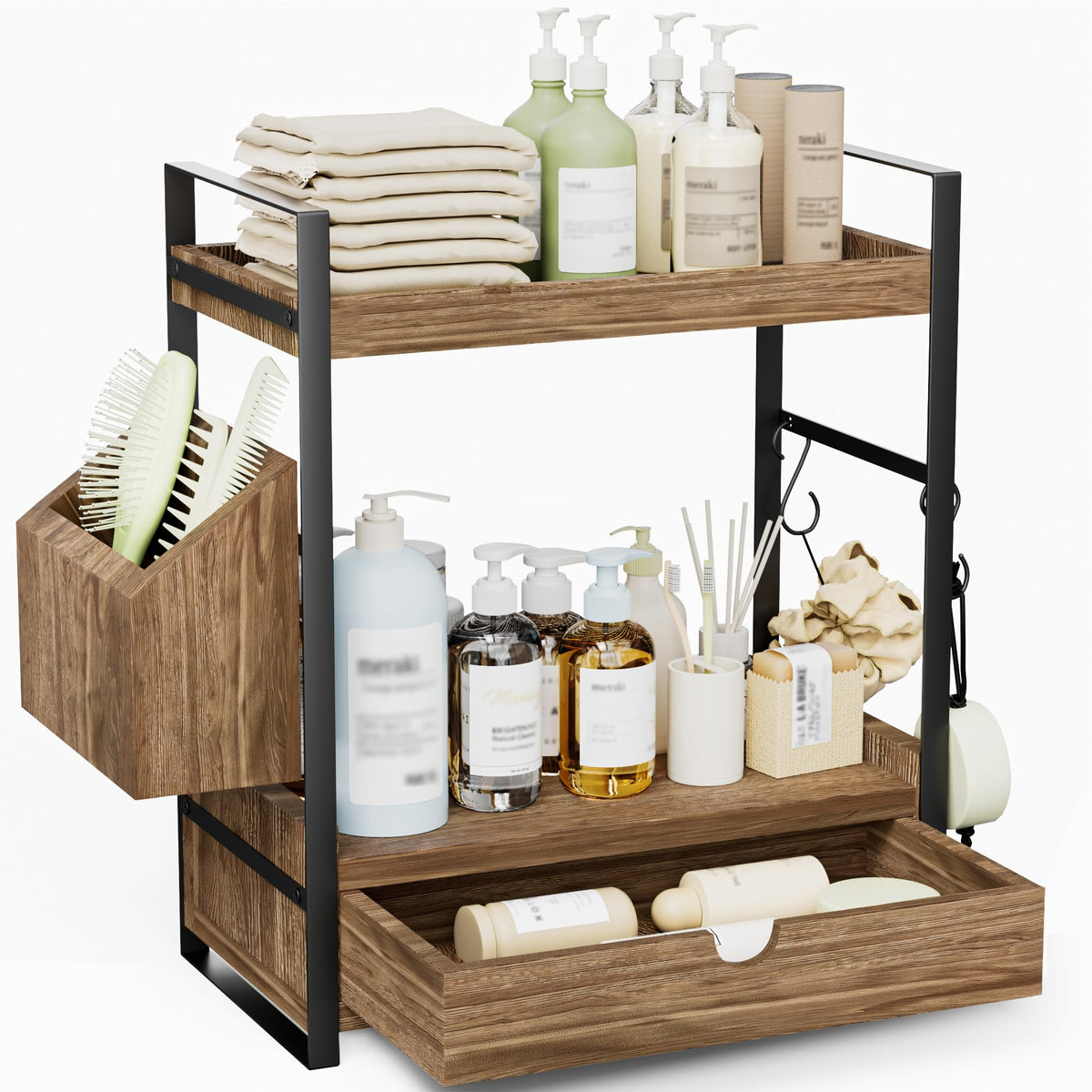 Aollewoiti 2-tier bathroom organizer with drawer keeping skincare within easy reach.