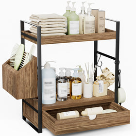 Aollewoiti 2-tier bathroom organizer with drawer keeping skincare within easy reach.