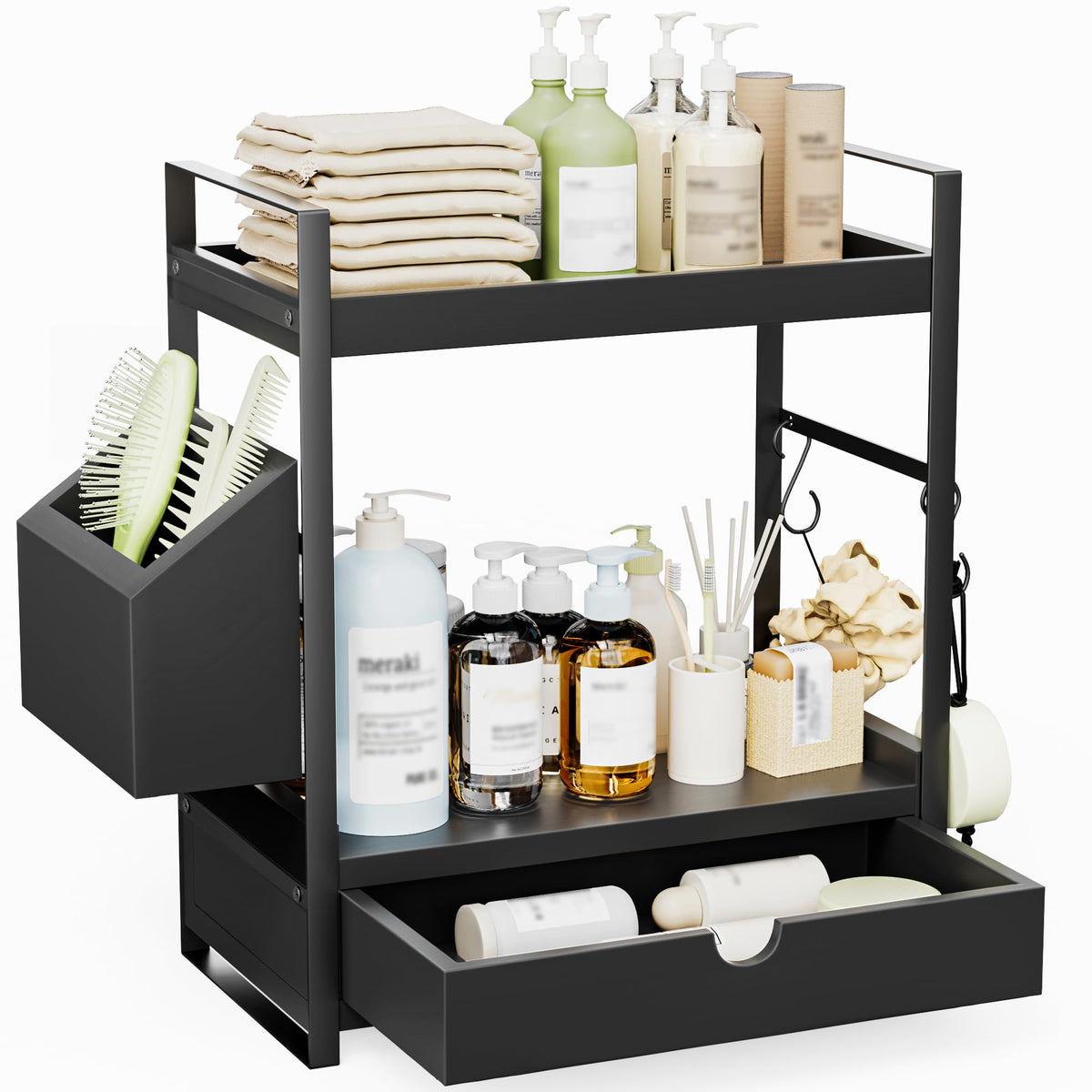 Aollewoiti 2-tier bathroom organizer with drawer for organized vanity essentials