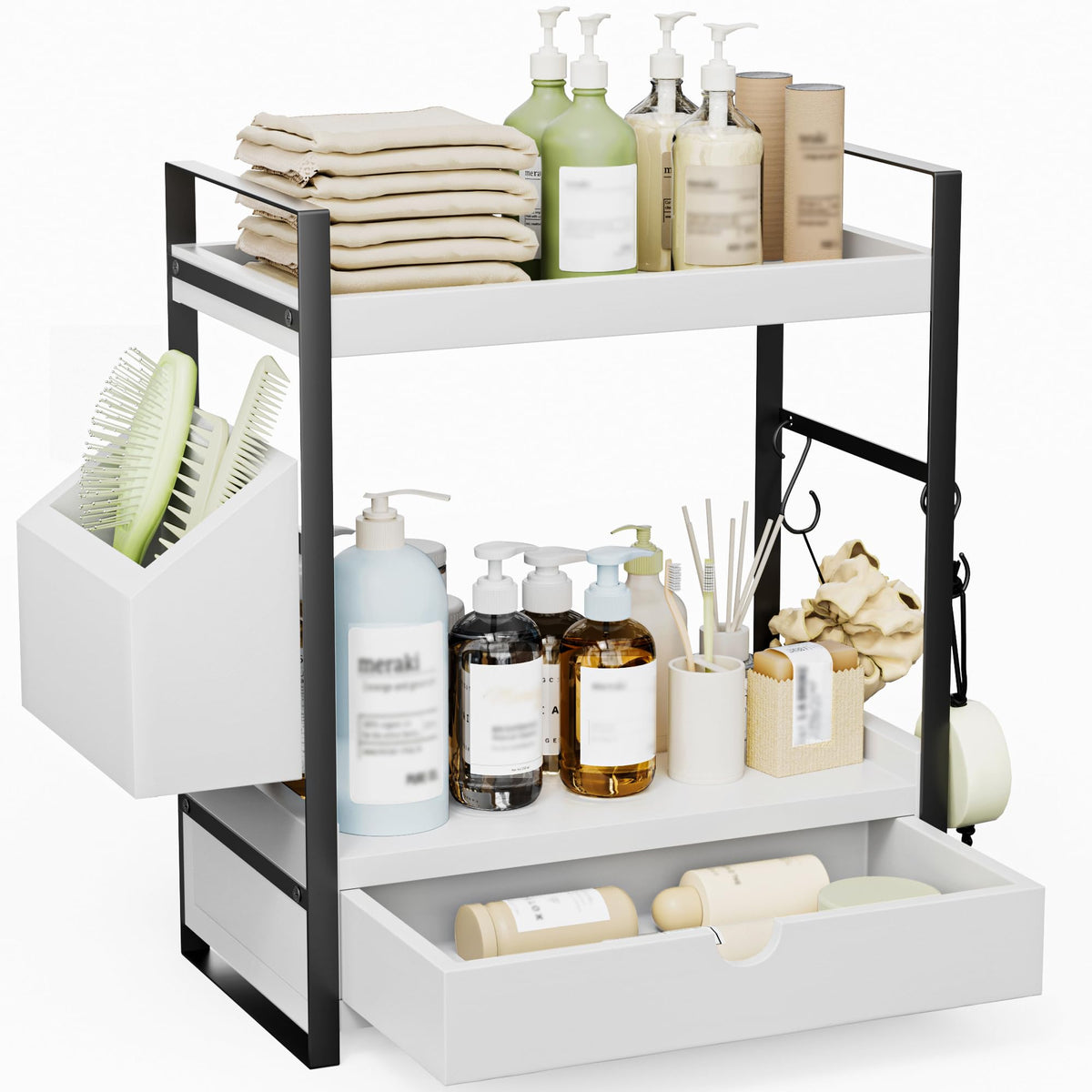 Aollewoiti 2-tier bathroom organizer on counter for easy access.