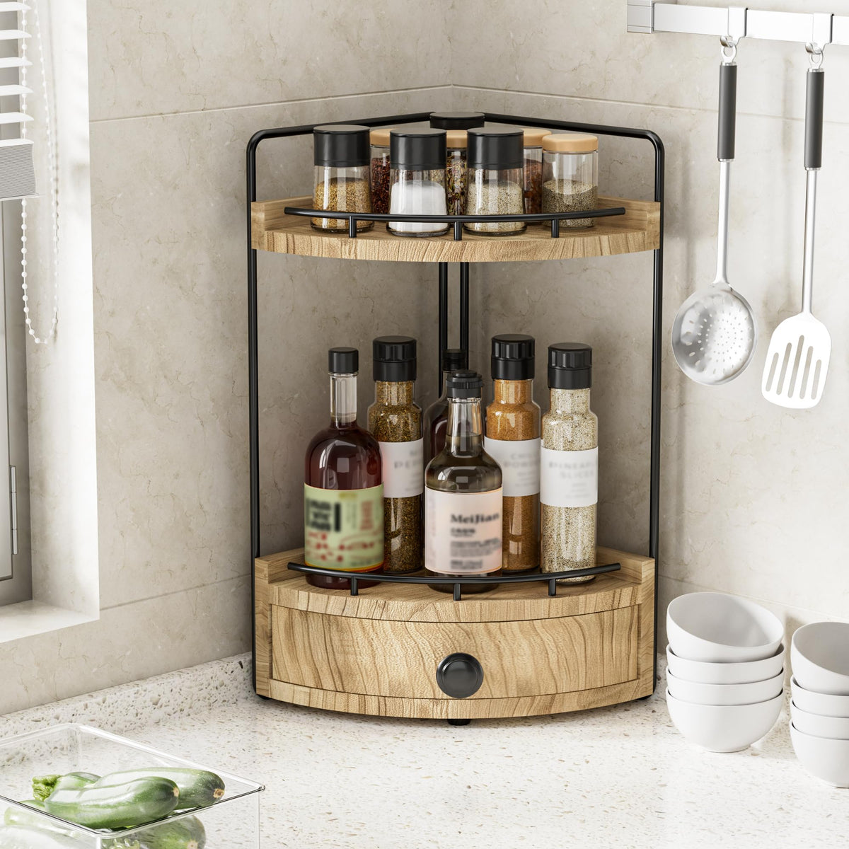 Aollewoiti wood corner bathroom shelf fits tight spaces for daily essentials.