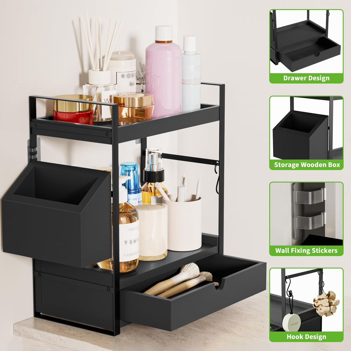 Aollewoiti bathroom shelf two-tier storage keeps shampoos within reach