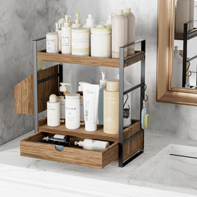 Aollewoiti counter organizer with side boxes and hooks for small items.