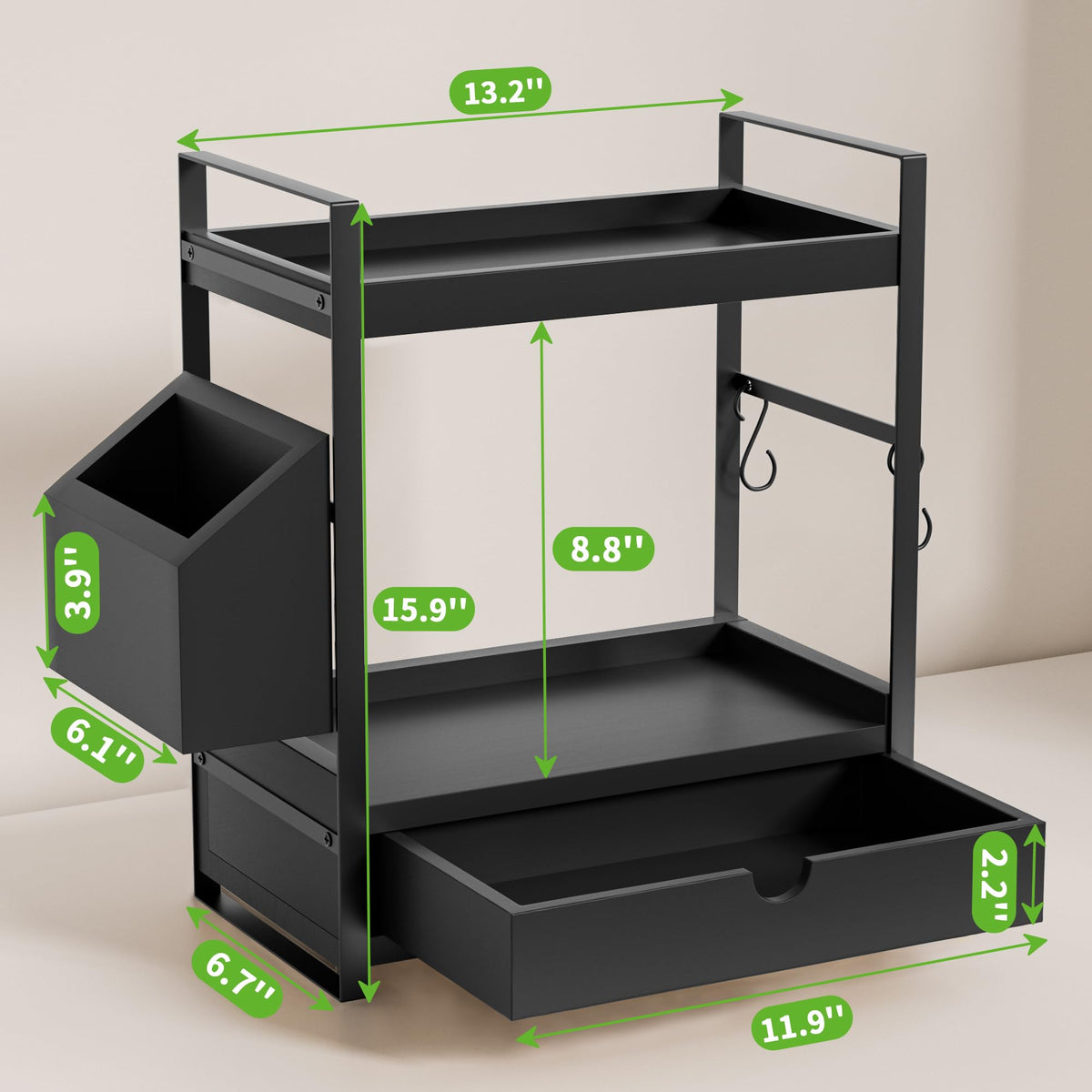 Aollewoiti wood countertop organizer in black finish offers easy daily access