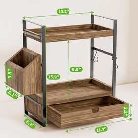 Aollewoiti wood countertop shelf with drawer highlights compact, clutter-free vanity.