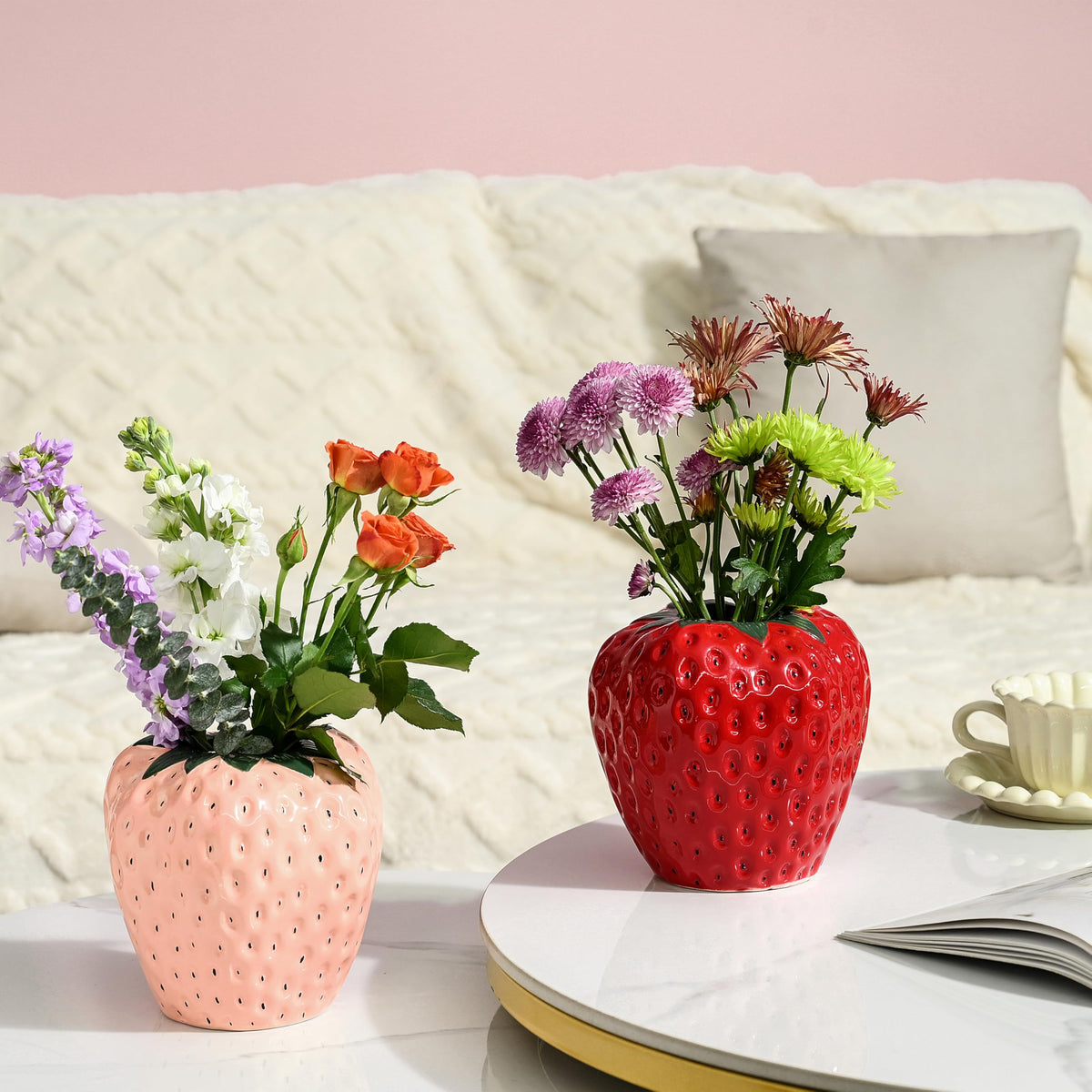AOMOONOA strawberry vase outdoors adds color to patio displays