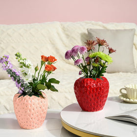 AOMOONOA strawberry vase outdoors adds color to patio displays