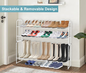 AOODA 2-tier shoe rack demonstrating tall boot compatibility and adjustable height.