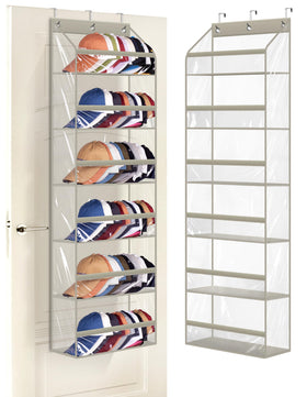 AOODA clear over-the-door hat racks show full 72-capacity organization.