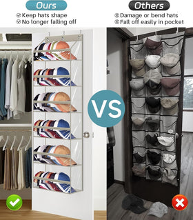 AOODA hat rack deep pockets close-up highlights roomy compartments.