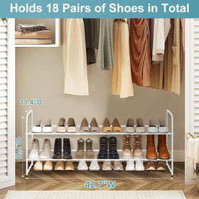 AOODA long 2-tier shoe rack side view in white for closet storage.