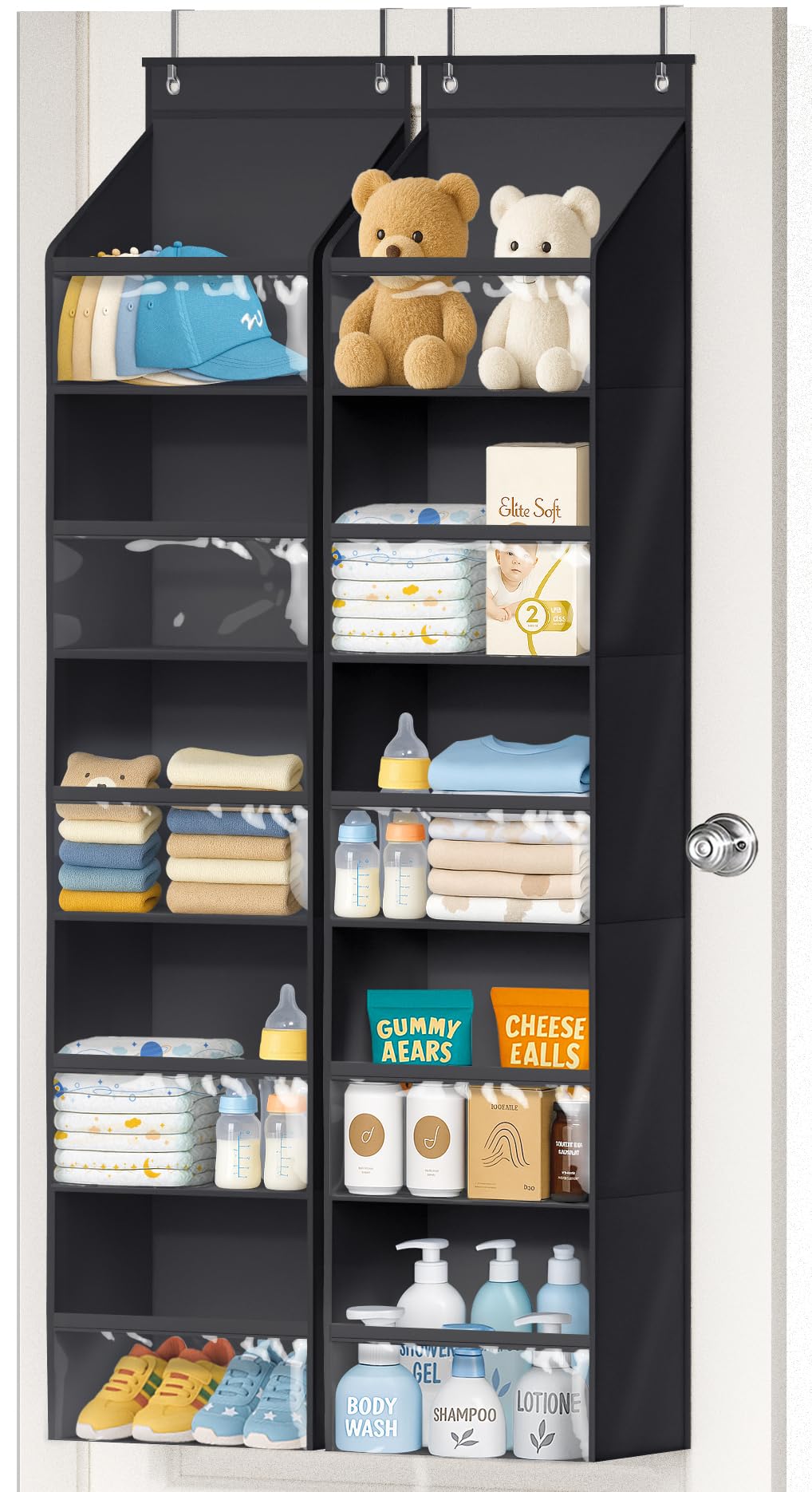 AOODA over-the-door organizer 2-pack keeps nursery essentials neatly organized.