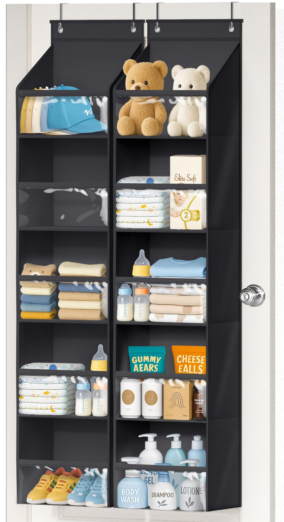AOODA over-the-door organizer 2-pack keeps nursery essentials neatly organized.