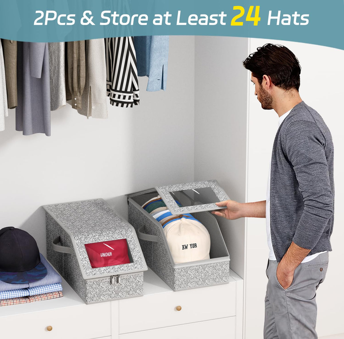AOODA two-pack hat organizer holds 12 caps each and keeps shelves tidy