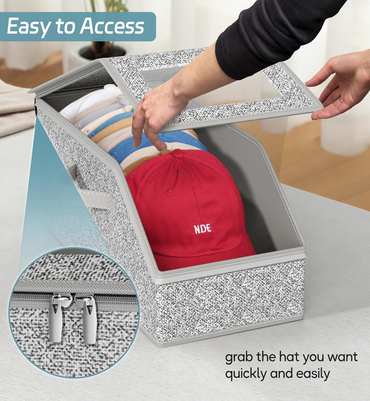 AOODA hat storage features easy two-way zipper and clear PVC access