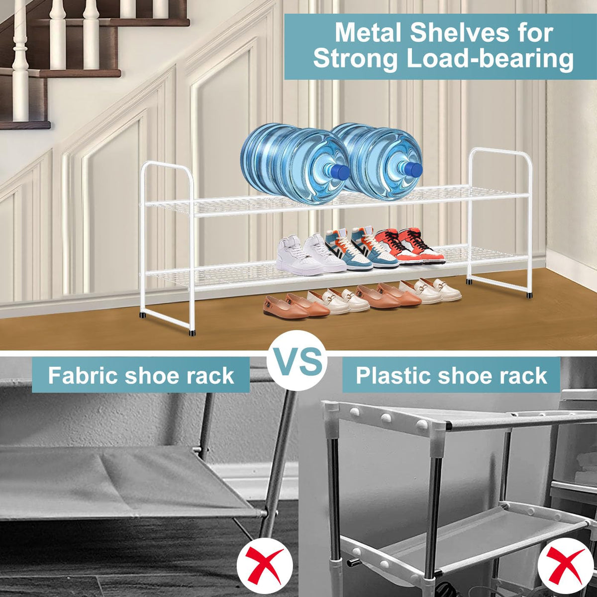 AOODA stackable shoe rack in assembly view showing modular height options.