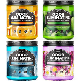 AOOVOO 4-pack odor eliminating candles refreshing a living room with scent.