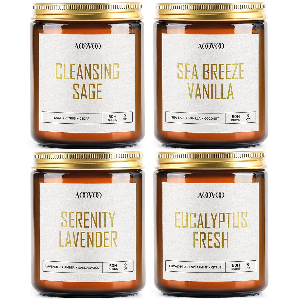 AOOVOO 4pc scented candle set in a gift box for elegant home fragrance