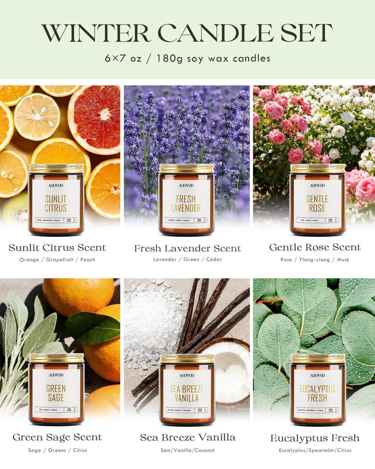 AOOVOO Soft Sandalwood candle jar for warm, cozy atmosphere