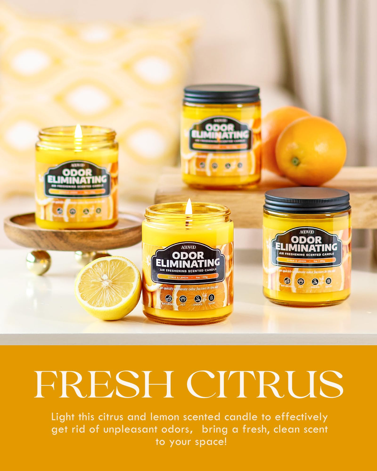 AOOVOO candle elegantly decor-ambient, adding citrus aroma and ambiance.