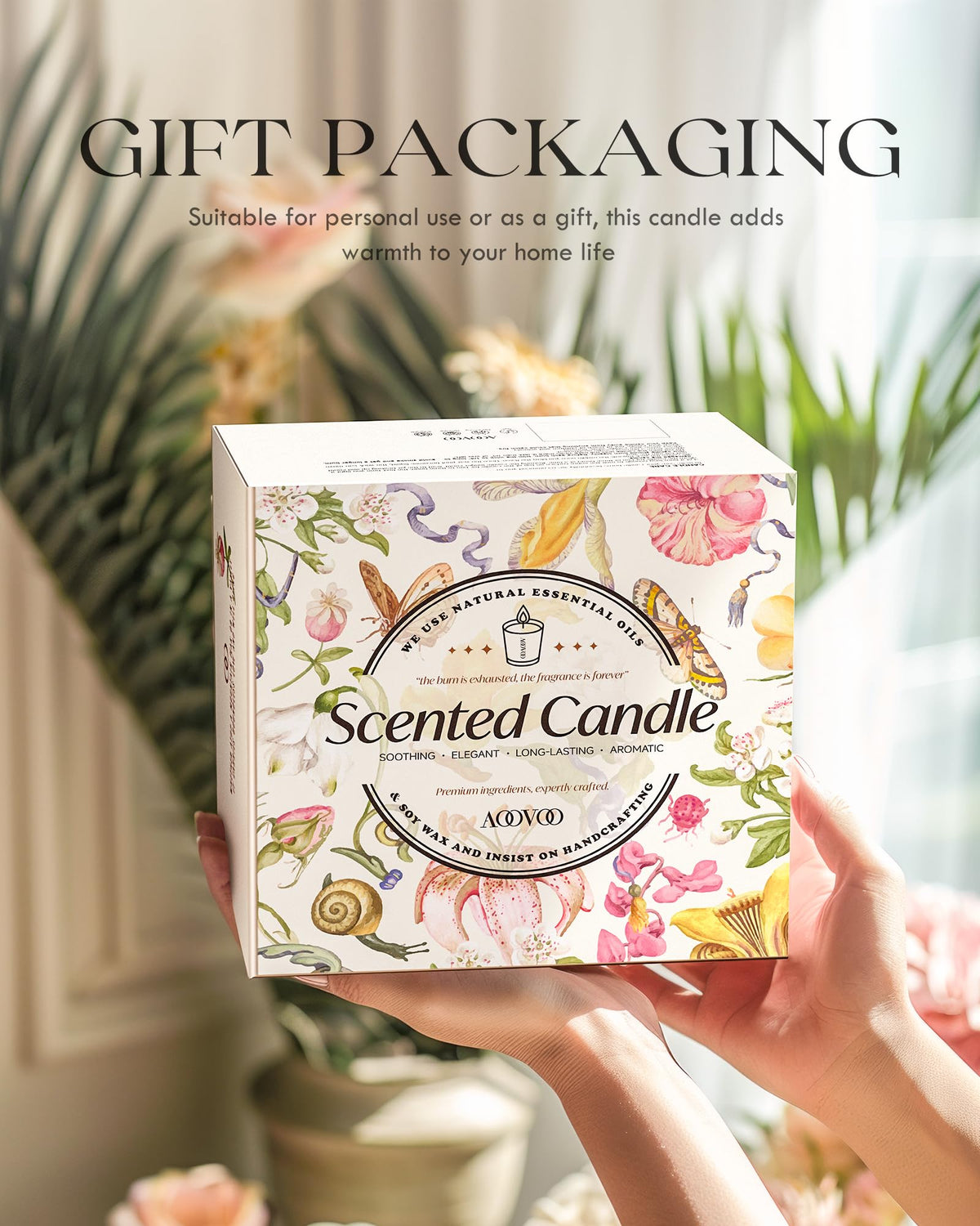 AOOVOO pure soy candle promotes clean burning and citrus fragrance.