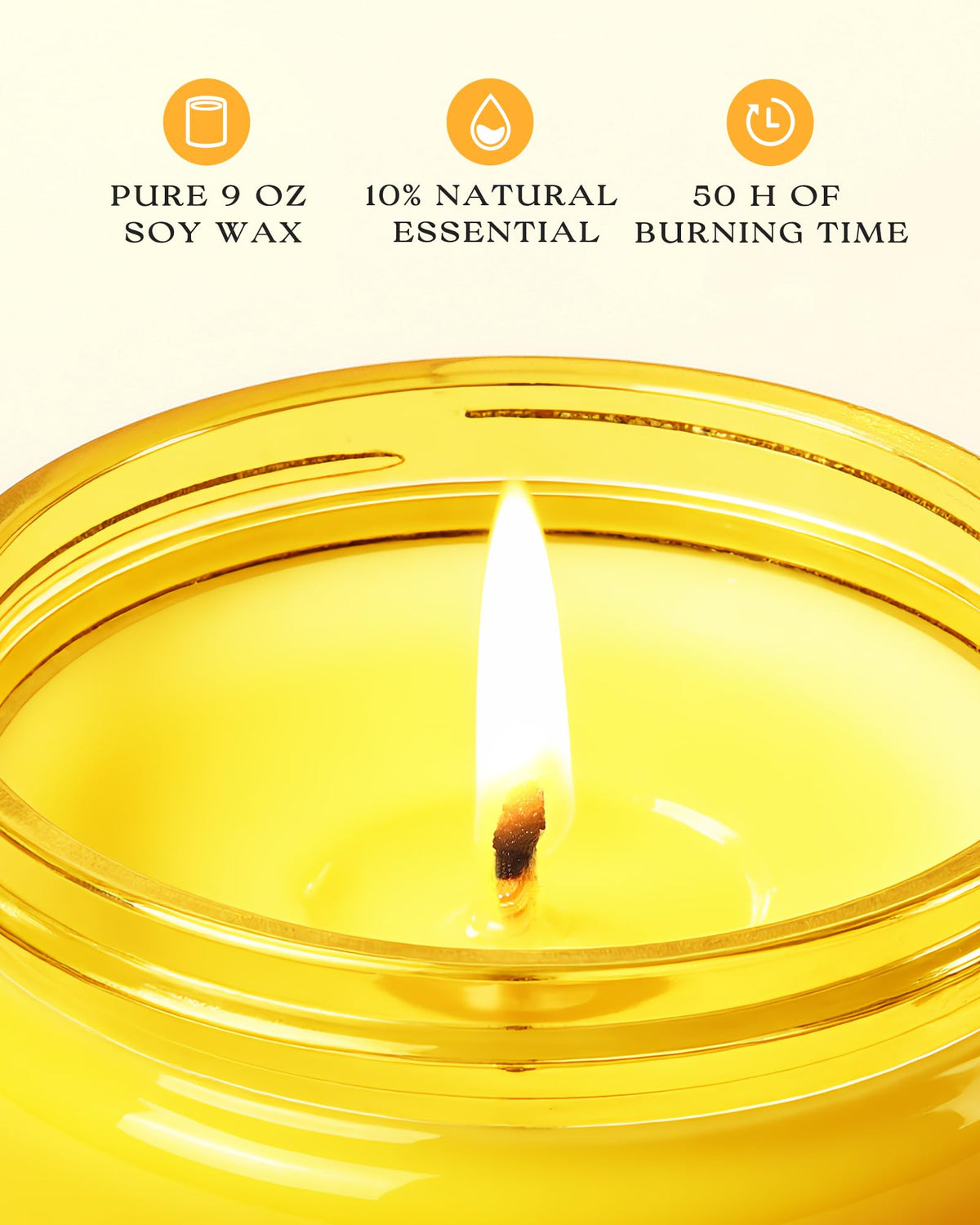 AOOVOO citrus lemon candle with warm glow enhances cozy ambiance.