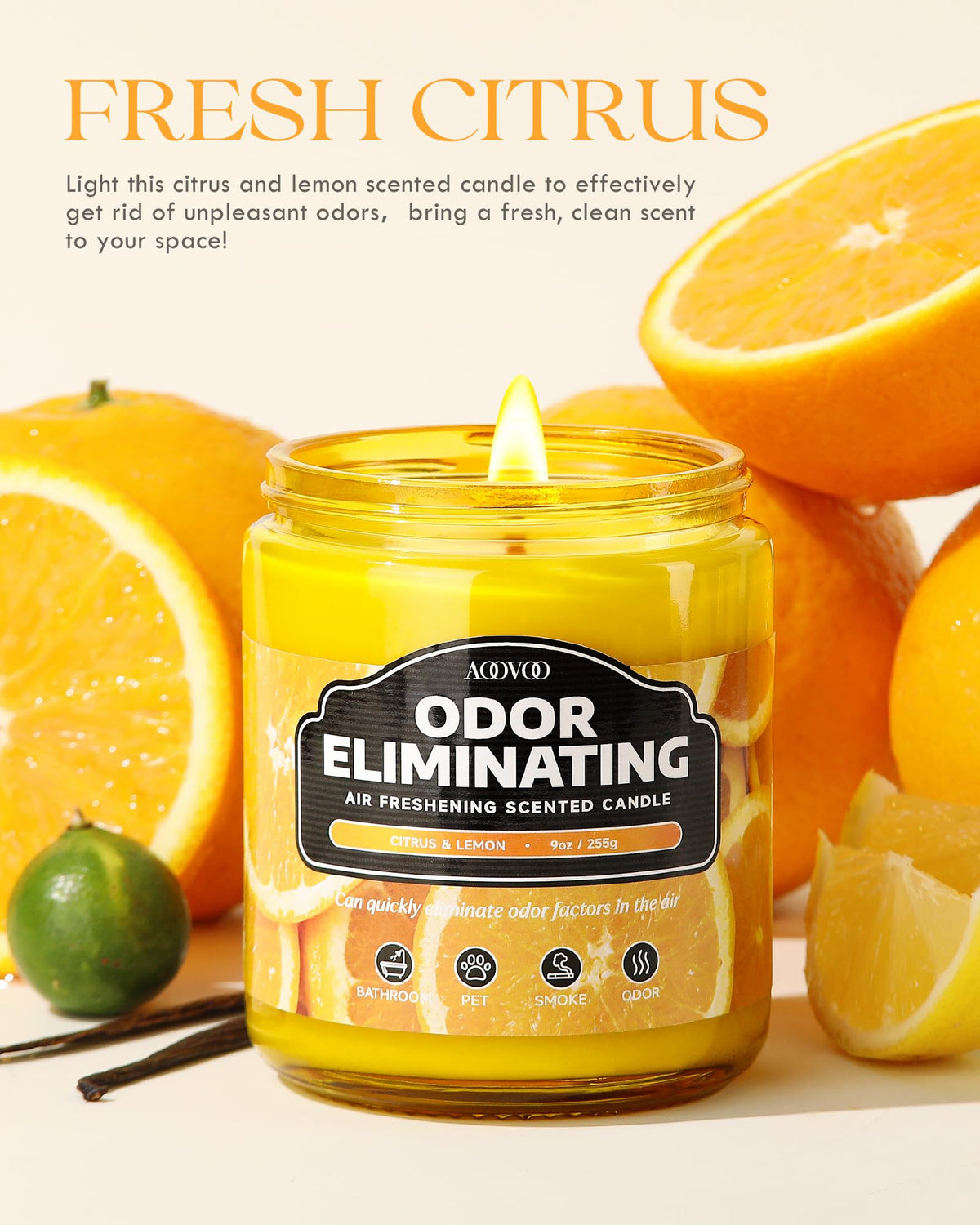 AOOVOO Citrus & Lemon diffuses a refreshing, uplifting fragrance throughout a room.
