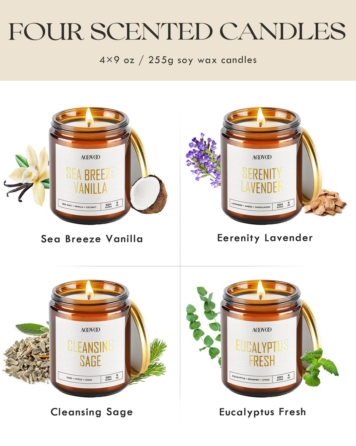 AOOVOO Eucalyptus Fresh candle jar offers a refreshing scent for focus